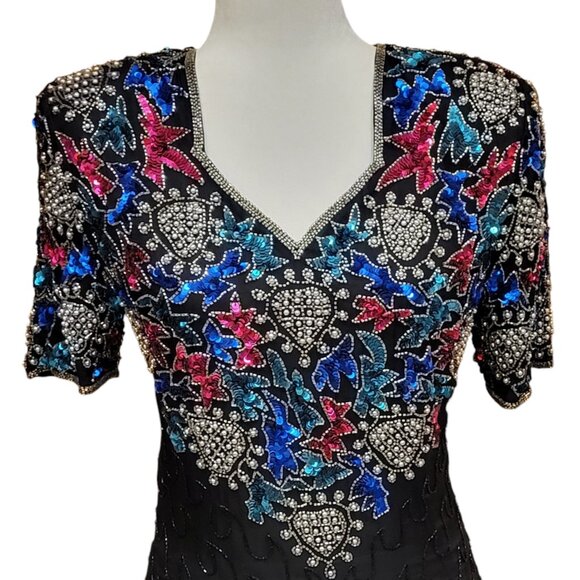 VTG Mark & John Beaded Sequins 100% Silk Cocktail Dress with Sweetheart Neckline - Picture 4 of 16